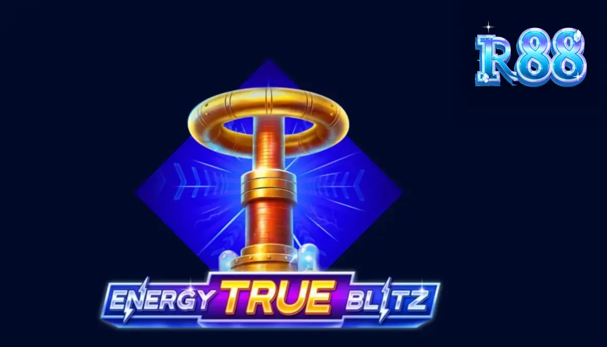 Tampilan visual neon dan simbol listrik pada slot Energy True Blitz